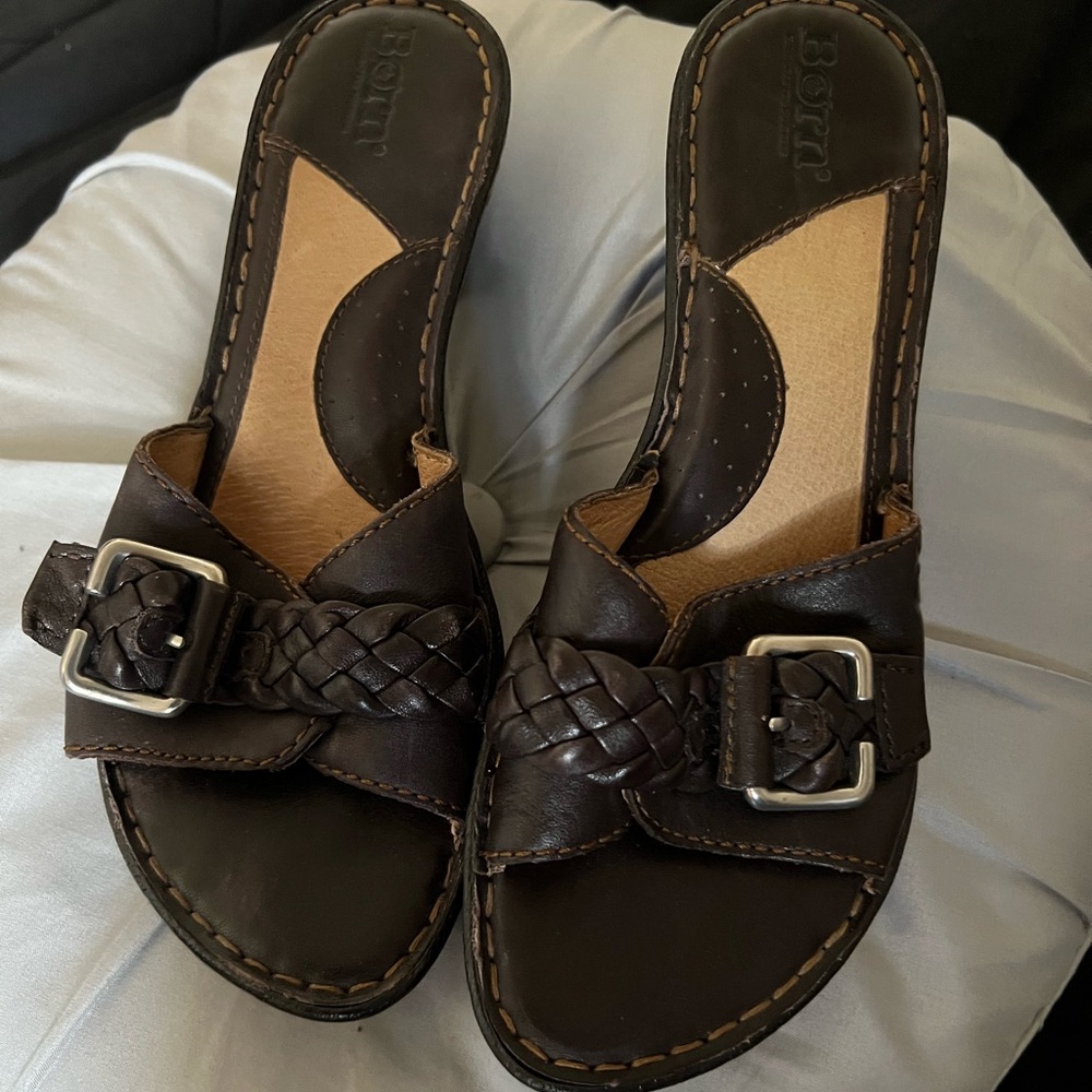 Born Women's Dark Brown Leather Mules with Buckle